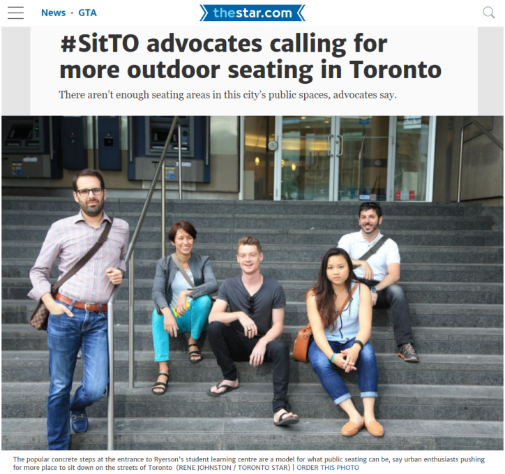 June 2, 2016 - Toronto Star: #SitTO Advocates calling for more outdoor seating in Toronto
